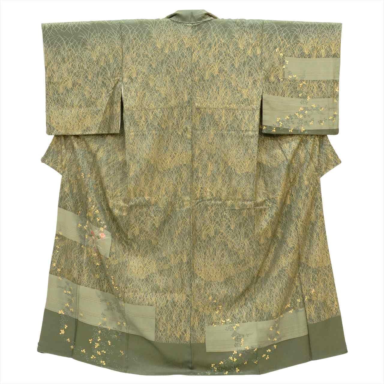 美品 縦絽 夏着物 正絹 刺繍“風に乗り、波も越えて行く菊と桔梗”訪問着